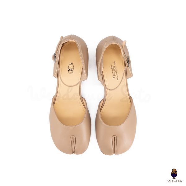 WoodchuckSato Nude Leather Tabi Ankle-Strap Heels with 3 cm Heel