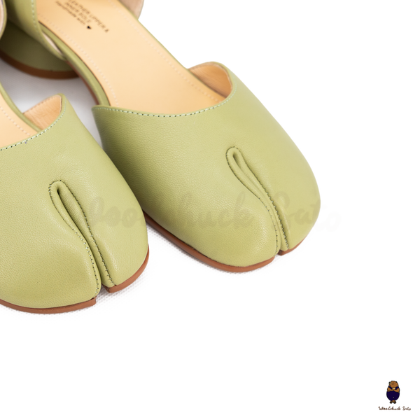 WoodchuckSato Green Leather Tabi Ankle-Strap with 3 cm Heels