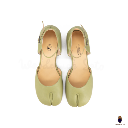 WoodchuckSato Green Leather D'Orsay Tabi Ankle-Strap 3 cm Heels
