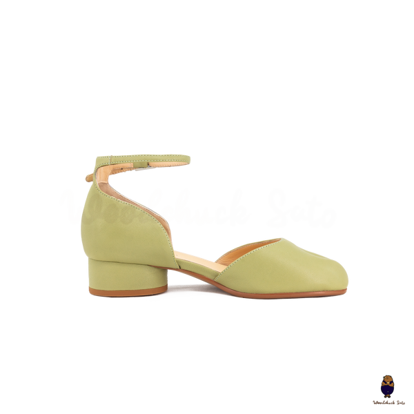 WoodchuckSato Green Leather Tabi Ankle-Strap with 3 cm Heels