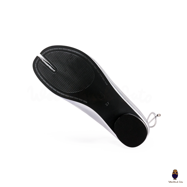 WoodchuckSato Silver Leather Tabi Heeled Flats with Black Rope Trim Sizes 35-45