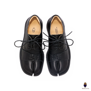 WoodchuckSato Black Cow Leather Tabi Derby Shoes with Double-Lace