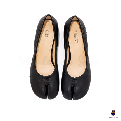 WoodChuckSato Black Tabi Split-Toe Sheep Leather Mary Jane