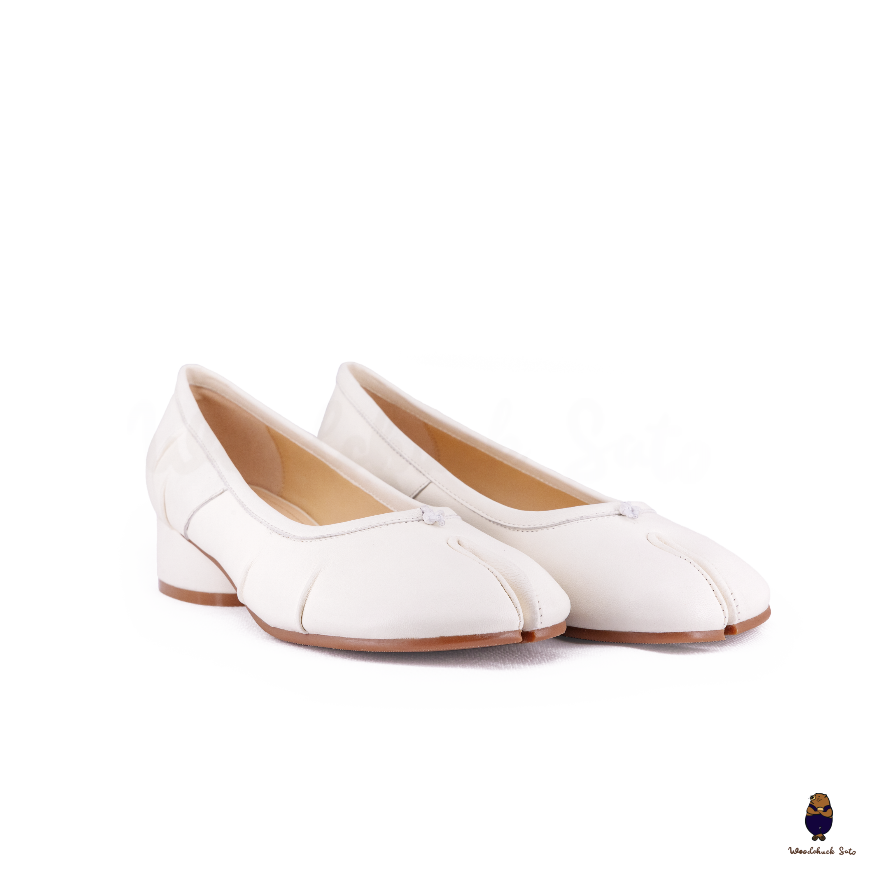 WoodChuckSato White Tabi Split-Toe Sheep Fold Leather Mary Jane Shoes WoodChuckSato White Tabi Split-Toe Sheep Fold Leather Mary Jane Shoes