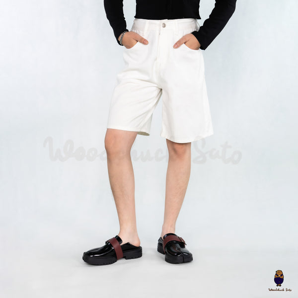 WoodchuckSato Black Fold-Heel Edge-Beaded Cowhide Leather Tabi Loafers with Removable Red Strap and Chunky Sole