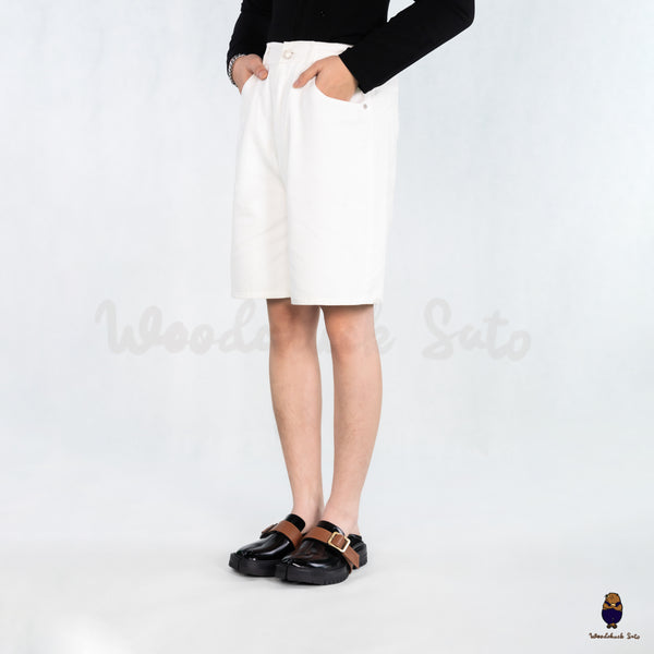 WoodchuckSato Black Fold-Heel Edge-Beaded Cowhide Leather Tabi Loafers with Removable Camel Brown Strap and Chunky Sole