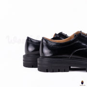 WoodChuckSato Zapatos planos Tabi negros con cordones de cuero de vaca con punta dividida y suela gruesa con tacos para mujer, tallas EU 35-47