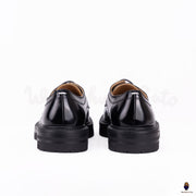 WoodChuckSato Zapatos planos Tabi negros con cordones de cuero de vaca con punta dividida y suela gruesa con tacos para mujer, tallas EU 35-47