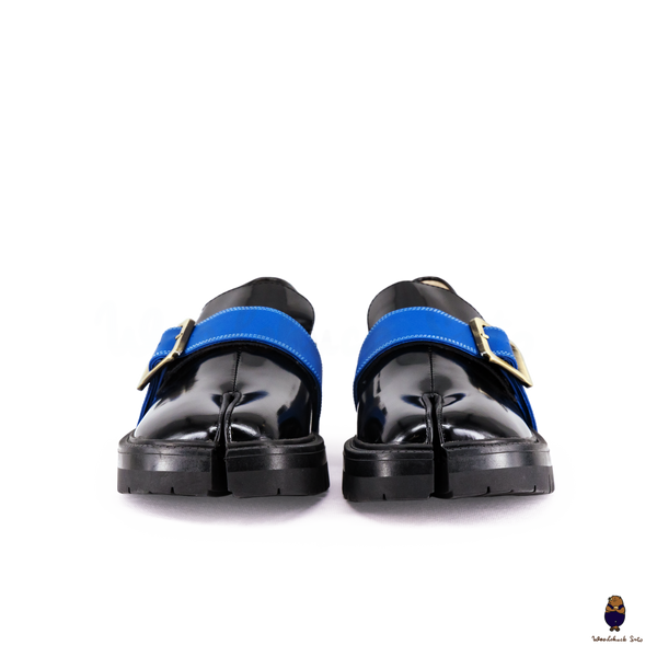 WoodChuckSato Mocassins noirs Tabi en cuir de vache à bout fendu avec semelle épaisse à crampons pour homme et femme, tailles EU 35-47