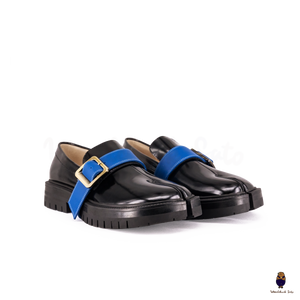 WoodChuckSato Mocassins noirs Tabi en cuir de vache à bout fendu avec semelle épaisse à crampons pour homme et femme, tailles EU 35-47