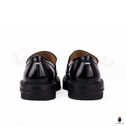 WoodChuckSato Damen Herren Schwarze Tabi Split-Toe-Loafer aus Rindsleder mit klobiger Profilsohle, Größen EU 35–47