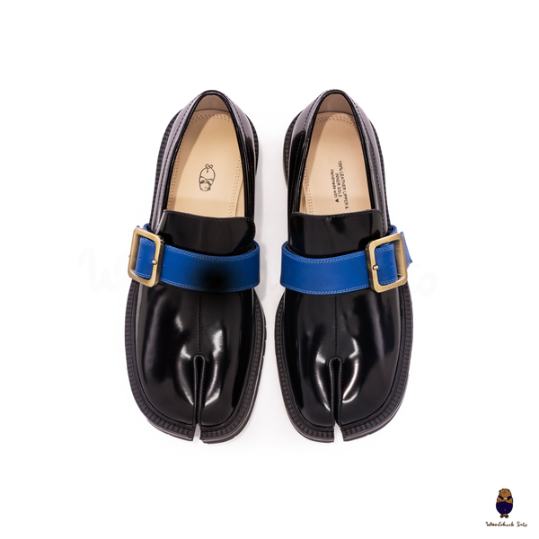 WoodChuckSato Mocassins noirs Tabi en cuir de vache à bout fendu avec semelle épaisse à crampons pour homme et femme, tailles EU 35-47