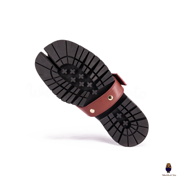 WoodChuckSato Women's Men's Black Tabi Split-Toe Cow Leather Loafers with Chunky Cleated Sole Detachabl Red Buckle Strap Sizes EU 35-47