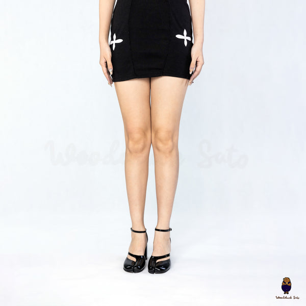 WoodchuckSato Black Film-Coated Cow Leather Tabi Ankle Strap 8 cm Heels