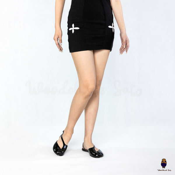 WoodchuckSato Black Film-Coated Cow Leather Tabi Slingback Sandals