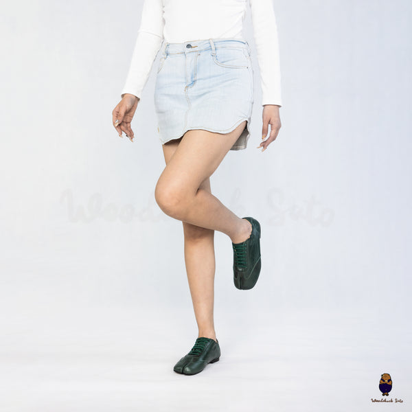 WoodchuckSato Dark Green Cow Leather German Trainer Tabi Sneakers