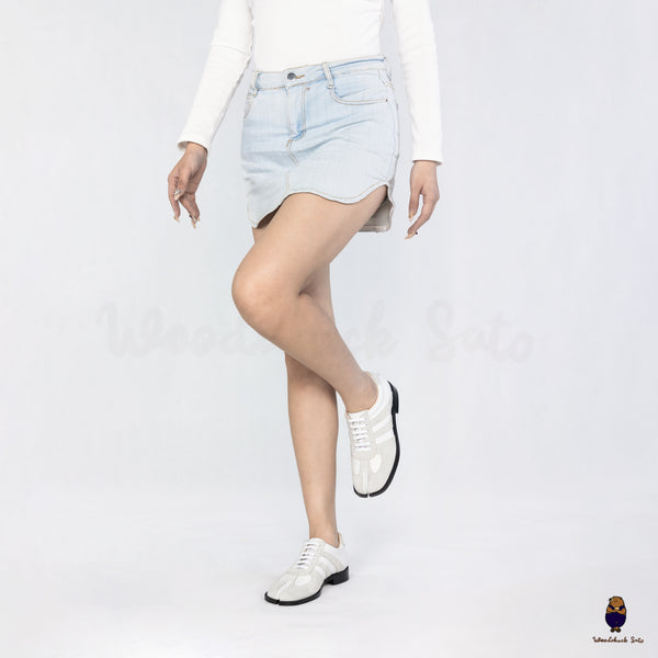 WoodchuckSato White Leather & Suede Tabi Lace-Up Shoes