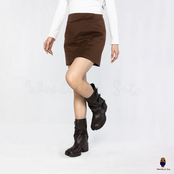 WoodchuckSato Dark Brown Vegan Slouchy Tabi Buckle Mid-Calf Boots