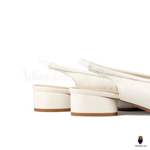 WoodchuckSato White Leather Fold Tabi Slingback Shoes with 3 cm Heel