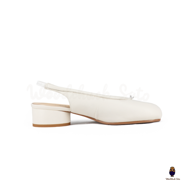 WoodchuckSato White Leather Fold Tabi Slingback Shoes with 3 cm Heel