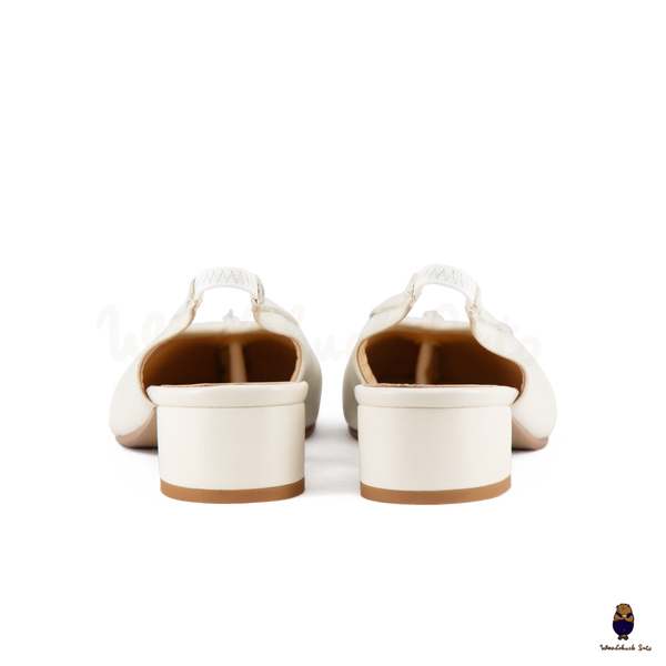 WoodchuckSato White Leather Fold Tabi Slingback Shoes with 3 cm Heel