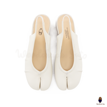 WoodchuckSato Japanese White Leather Fold Tabi Slingback Shoes