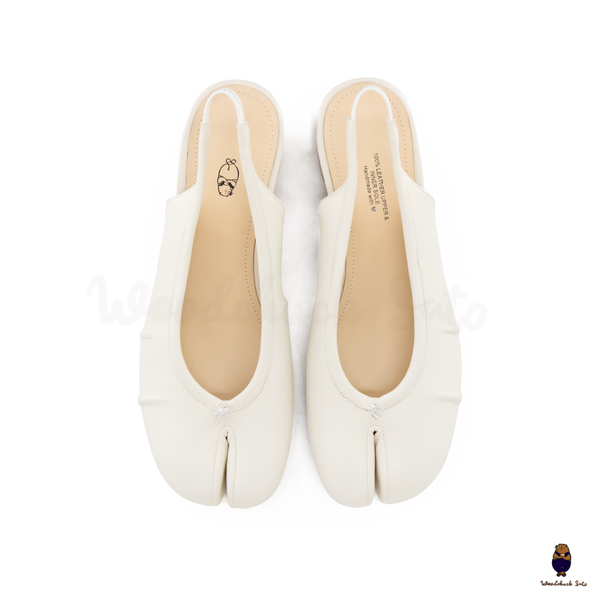 WoodchuckSato White Leather Fold Tabi Slingback Shoes with 3 cm Heel