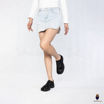 WoodchuckSato Black Leather & Suede Platform Tabi Lace-Up Shoes