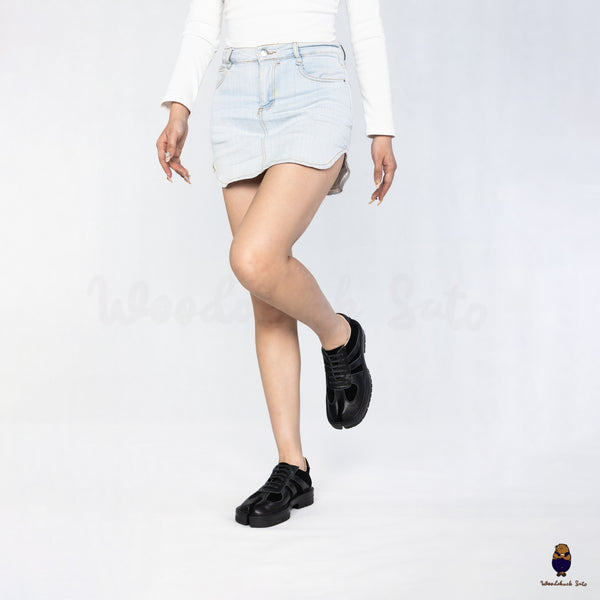 WoodchuckSato Black Leather & Suede Platform Tabi Lace-Up Shoes