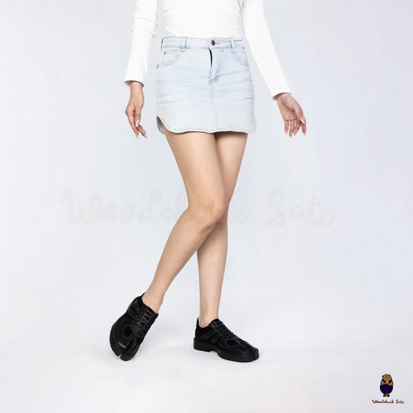 WoodchuckSato Black Leather & Suede Platform Tabi Lace-Up Shoes