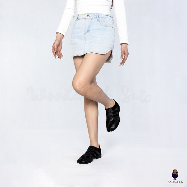 WoodchuckSato Black Leather & Suede Tabi Lace-Up Shoes