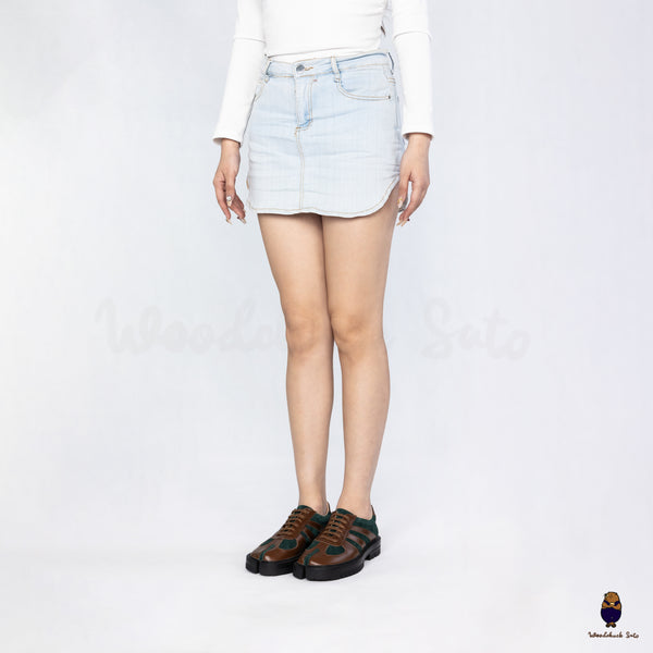 WoodchuckSato Brown Leather & Green Suede Platform Tabi Lace-Up Shoes