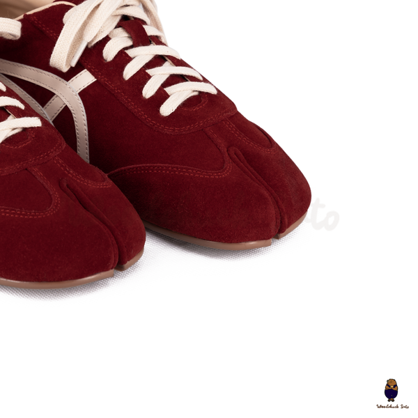 WoodchuckSato Wine Red Suede German Trainer Tabi Split Toe Shoes