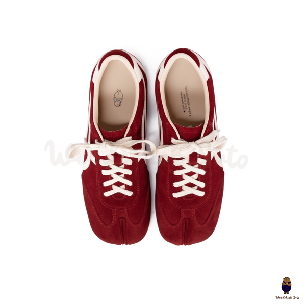 WoodchuckSato Wine Red Suede German Trainer Tabi Split Toe Shoes