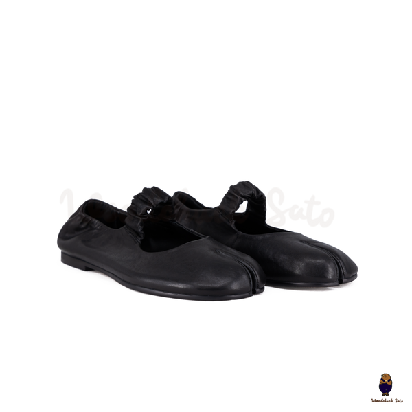 WoodchuckSato Black Sheep Leather Elastic Tabi Ballet Flats