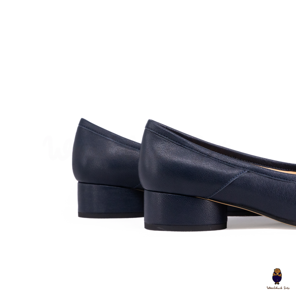 WoodChuckSato Navy Tabi Split-Toe Patent Cow Leather Mary Jane Shoes with 3cm Heel & Bow