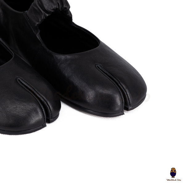 WoodchuckSato Black Sheep Leather Elastic Tabi Ballet Flats