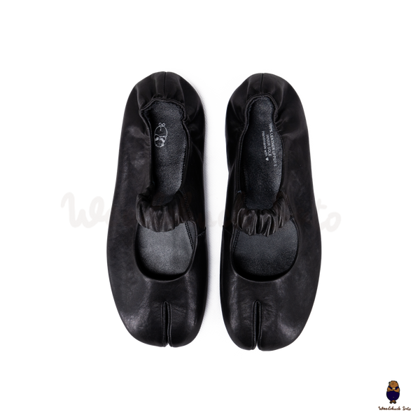 WoodchuckSato Black Sheep Leather Elastic Tabi Ballet Flats
