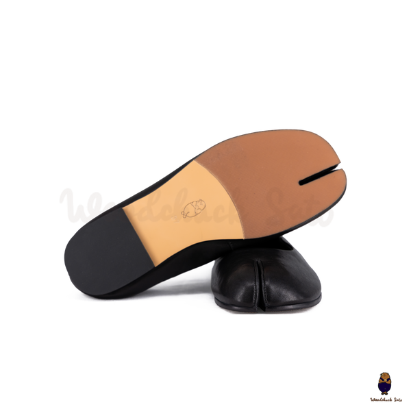 WoodchuckSato Black Sheep Leather Elastic Tabi Ballet Flats
