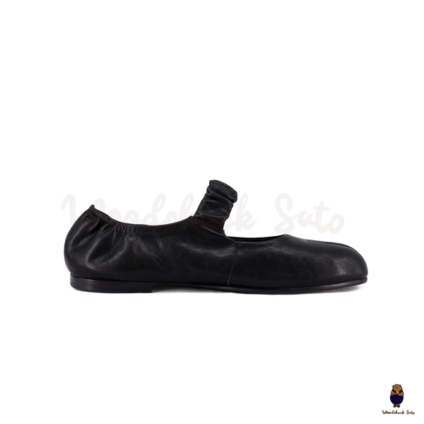 WoodchuckSato Black Sheep Leather Elastic Tabi Ballet Flats