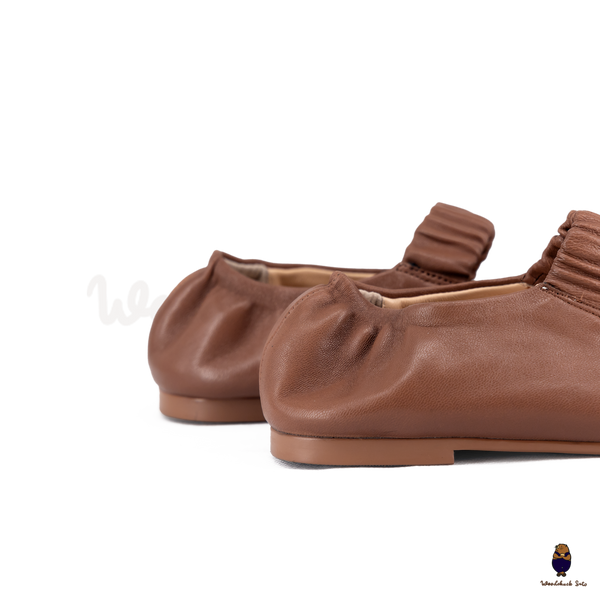 WoodchuckSato Brown Sheep Leather Elastic Tabi Ballet Flats
