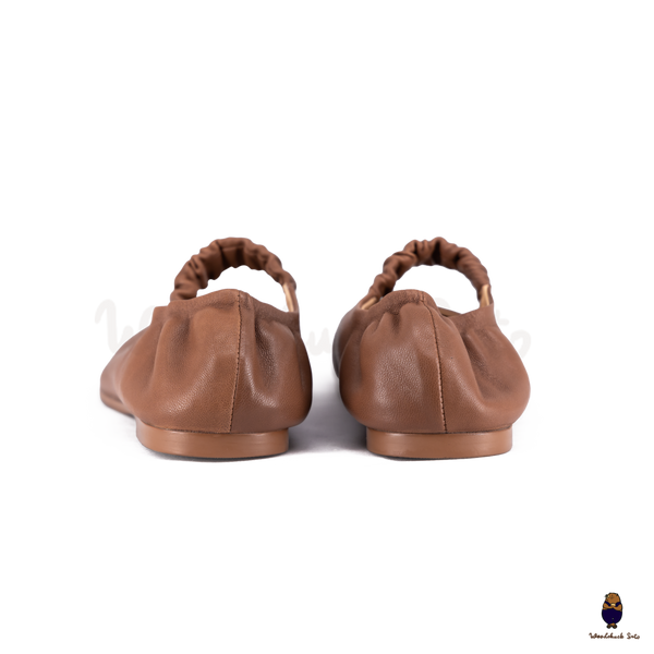 WoodchuckSato Brown Sheep Leather Elastic Tabi Ballet Flats