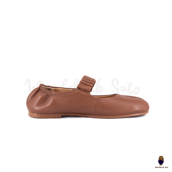 WoodchuckSato Brown Sheep Leather Elastic Tabi Ballet Flats