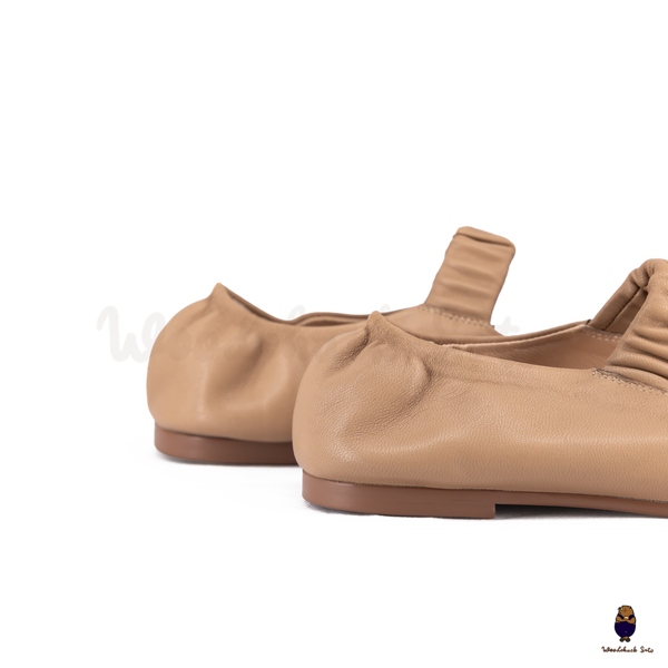 WoodchuckSato Camel Sheep Leather Elastic Tabi Ballet Flats