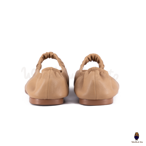 WoodchuckSato Camel Sheep Leather Elastic Tabi Ballet Flats