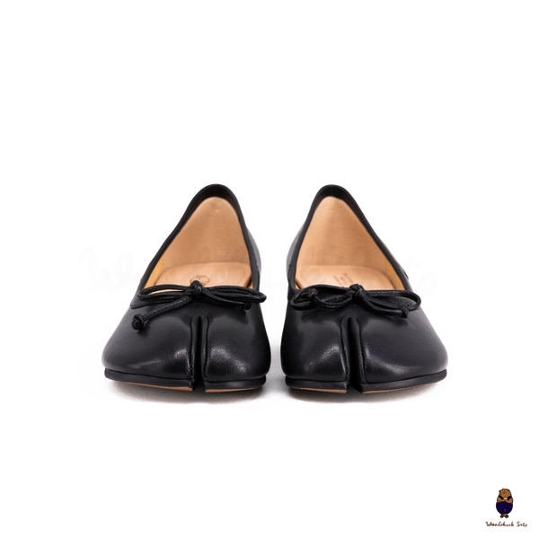 WoodChuckSato Women's Black Tabi Split-Toe Leather Mary Jane Shoes with 3cm Heel & Bow Sizes EU 35-45