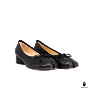 WoodChuckSato Women's Black Tabi Split-Toe Leather Mary Jane Shoes with 3cm Heel & Bow Sizes EU 35-45