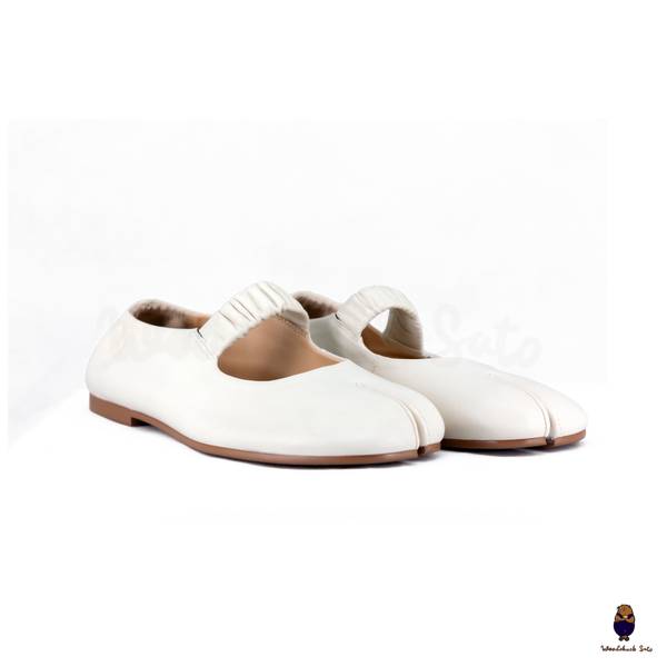 WoodchuckSato White Sheep Leather Elastic Tabi Ballet Flats