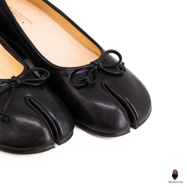 WoodChuckSato Women's Black Tabi Split-Toe Leather Mary Jane Shoes with 3cm Heel & Bow Sizes EU 35-45