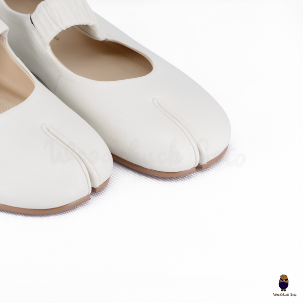 WoodchuckSato White Sheep Leather Elastic Tabi Ballet Flats